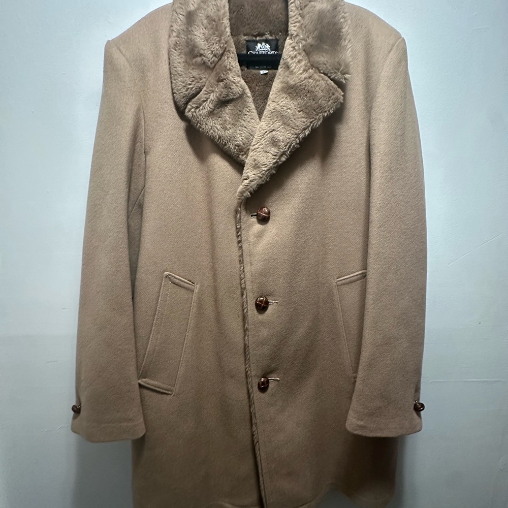 Stafford Men's Camel trenchwith Faux Fur Collar and lining